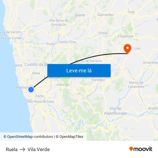 Ruela to Vila Verde map