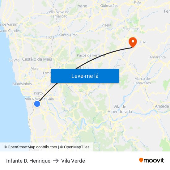 Infante D. Henrique to Vila Verde map