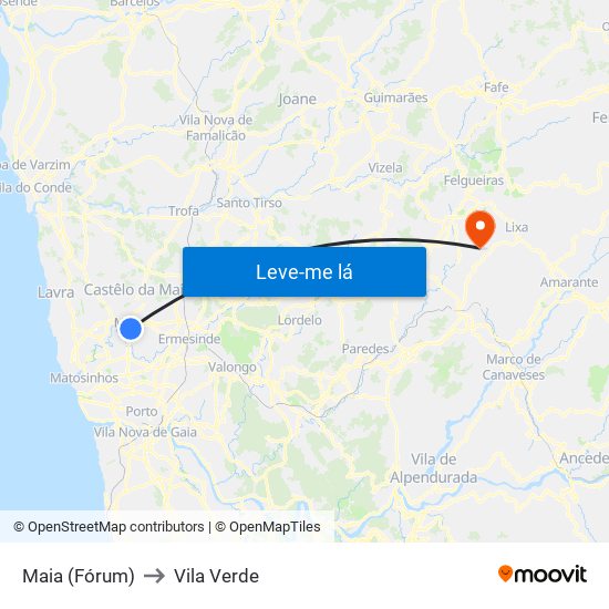 Maia (Fórum) to Vila Verde map