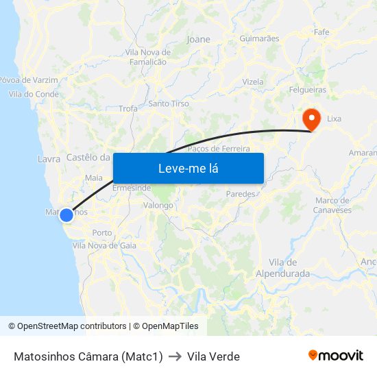 Matosinhos Câmara (Matc1) to Vila Verde map