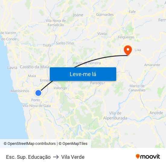 Esc. Sup. Educação to Vila Verde map