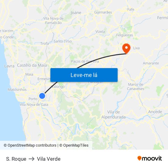 S. Roque to Vila Verde map