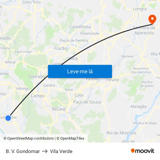 B. V. Gondomar to Vila Verde map