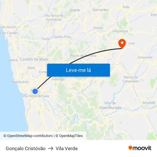 Gonçalo Cristóvão to Vila Verde map
