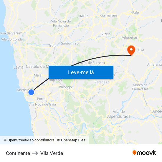 Continente to Vila Verde map