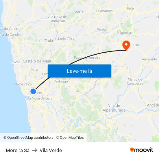 Moreira Sá to Vila Verde map