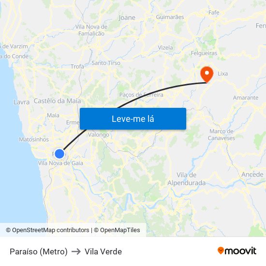 Paraíso (Metro) to Vila Verde map