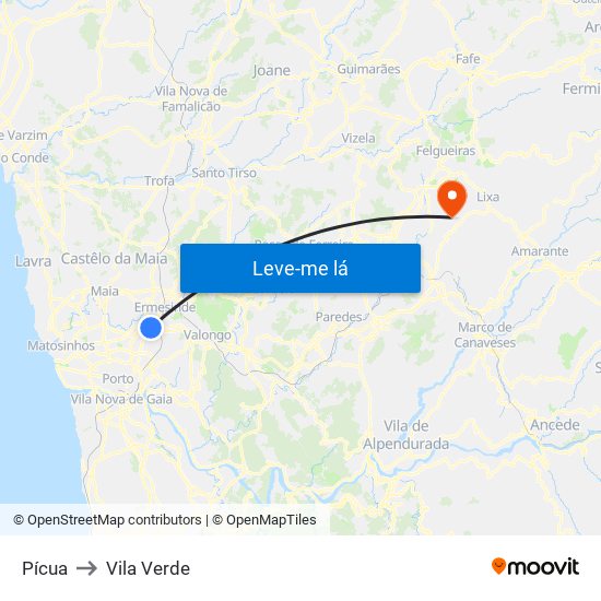 Pícua to Vila Verde map