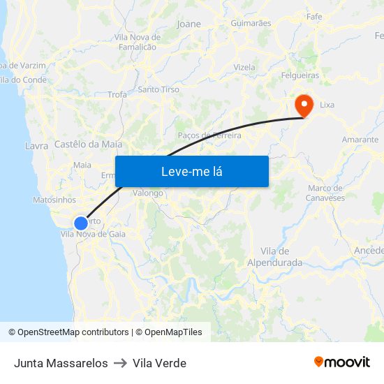 Junta Massarelos to Vila Verde map