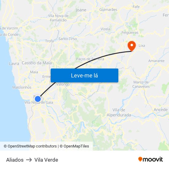 Aliados to Vila Verde map