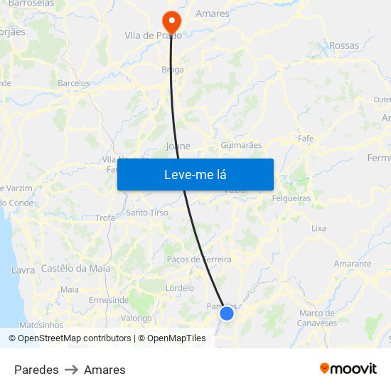 Paredes to Amares map