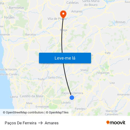 Paços De Ferreira to Amares map