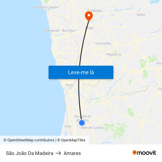 São João Da Madeira to Amares map