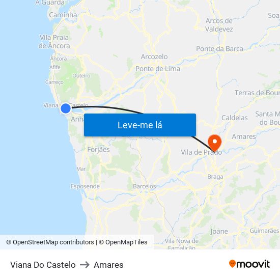 Viana Do Castelo to Amares map