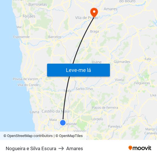 Nogueira e Silva Escura to Amares map