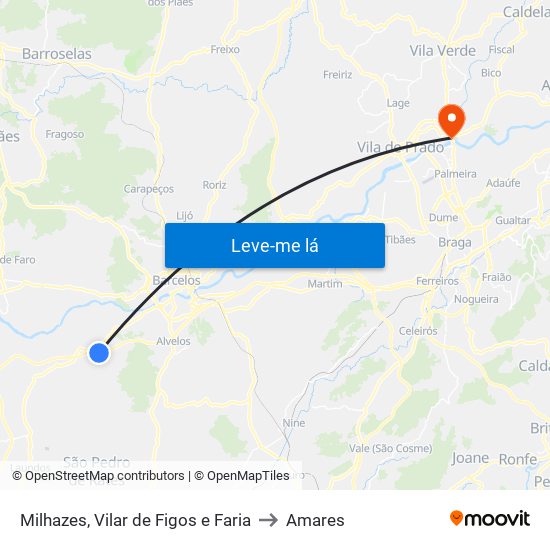 Milhazes, Vilar de Figos e Faria to Amares map