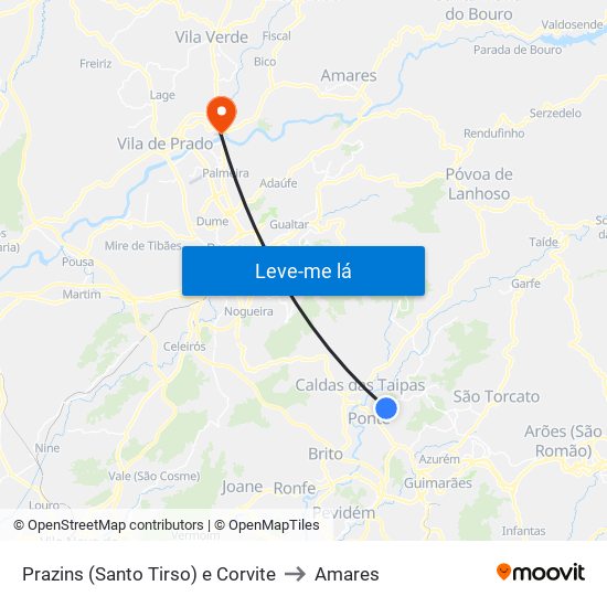 Prazins (Santo Tirso) e Corvite to Amares map