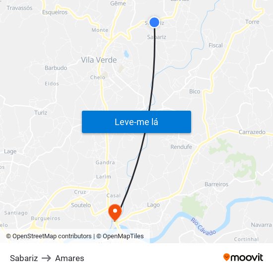 Sabariz to Amares map