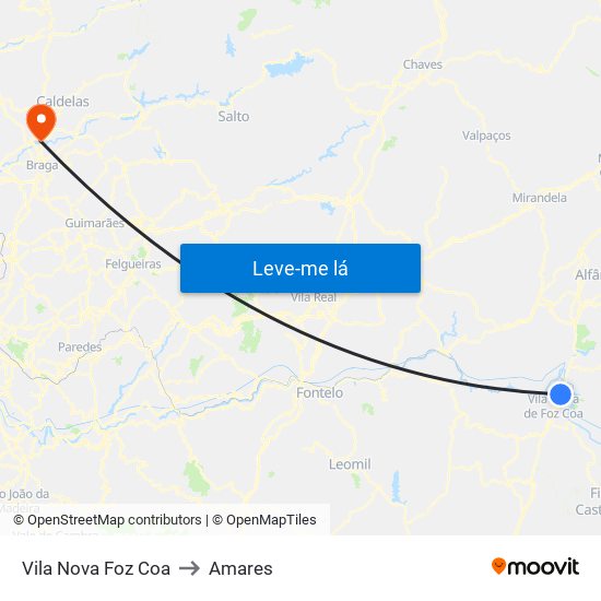 Vila Nova Foz Coa to Amares map