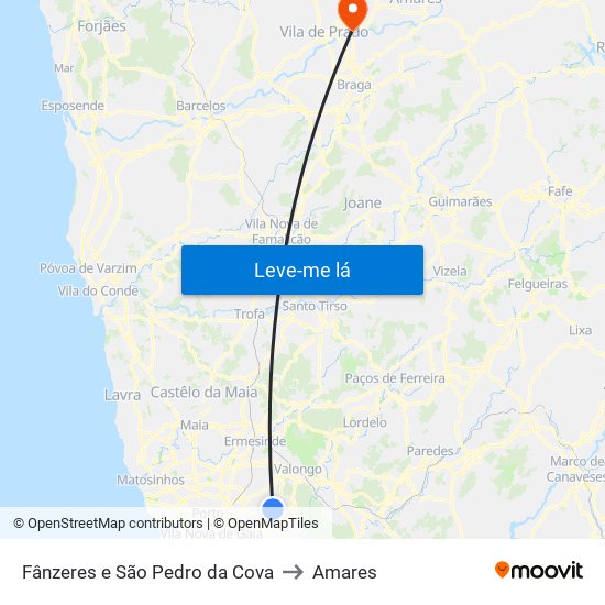 Fânzeres e São Pedro da Cova to Amares map