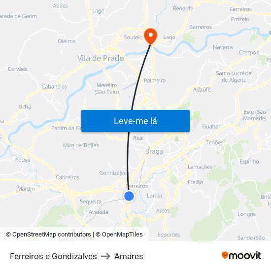Ferreiros e Gondizalves to Amares map