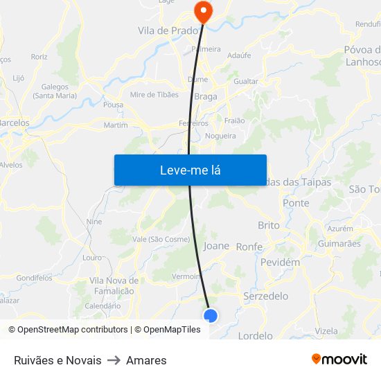 Ruivães e Novais to Amares map