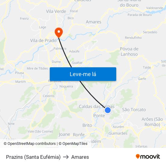 Prazins (Santa Eufémia) to Amares map