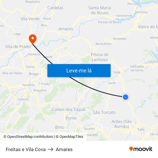 Freitas e Vila Cova to Amares map