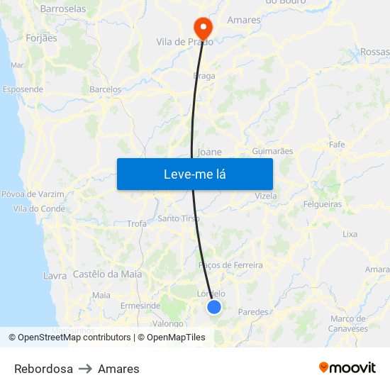 Rebordosa to Amares map