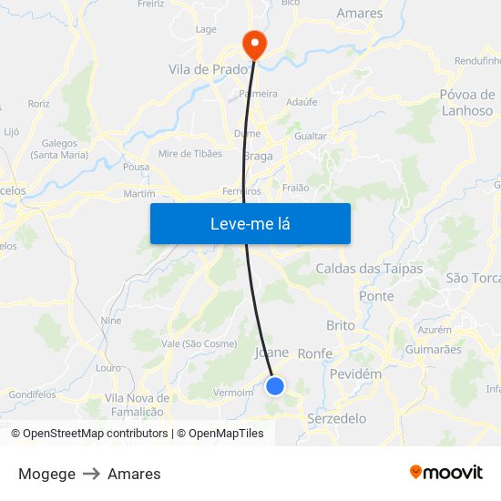 Mogege to Amares map