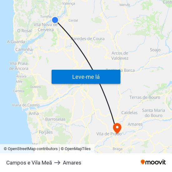 Campos e Vila Meã to Amares map