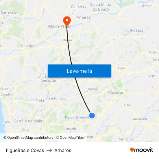 Figueiras e Covas to Amares map