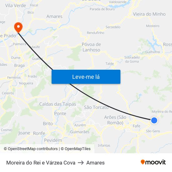 Moreira do Rei e Várzea Cova to Amares map