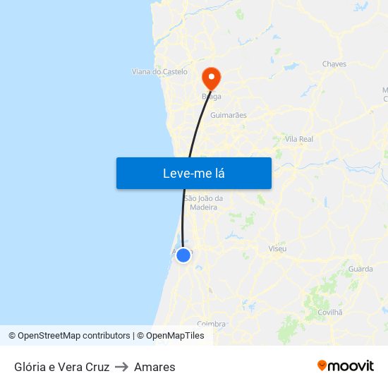 Glória e Vera Cruz to Amares map