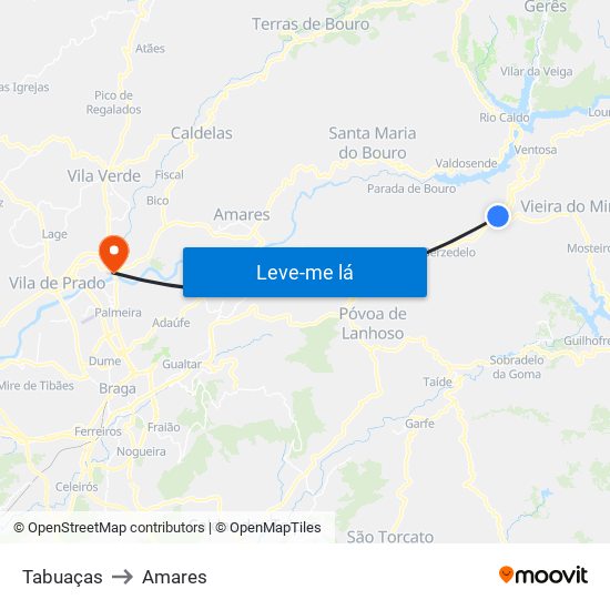 Tabuaças to Amares map