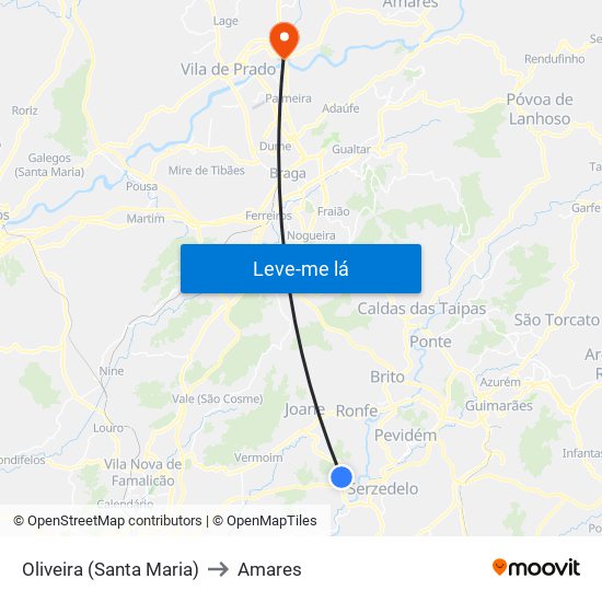 Oliveira (Santa Maria) to Amares map