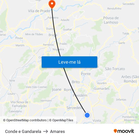 Conde e Gandarela to Amares map