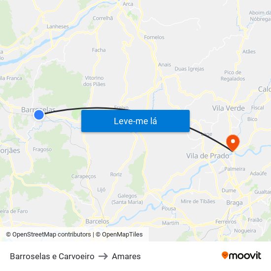 Barroselas e Carvoeiro to Amares map