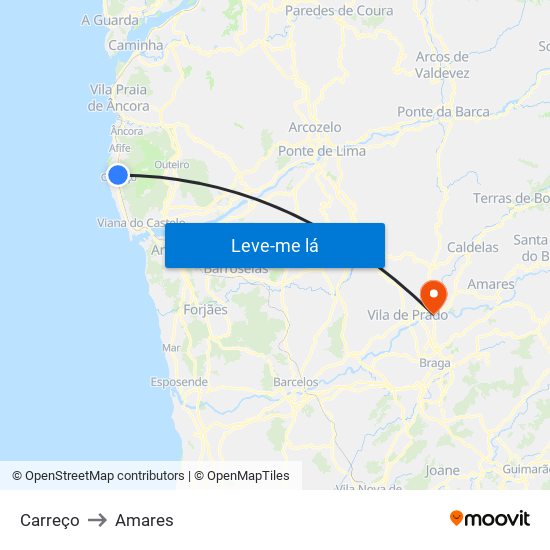 Carreço to Amares map