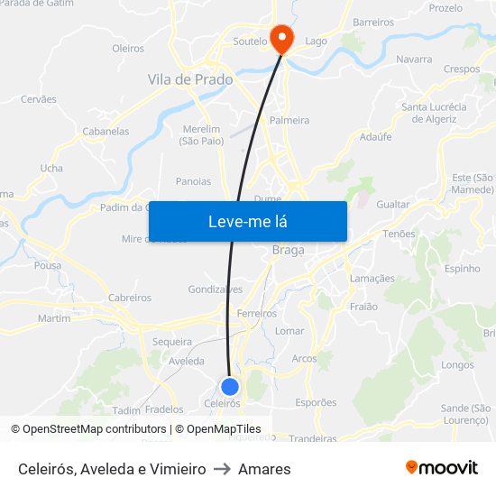 Celeirós, Aveleda e Vimieiro to Amares map