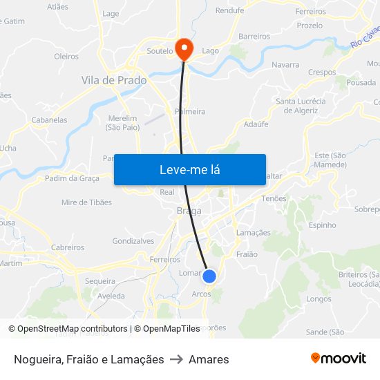 Nogueira, Fraião e Lamaçães to Amares map