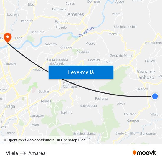Vilela to Amares map