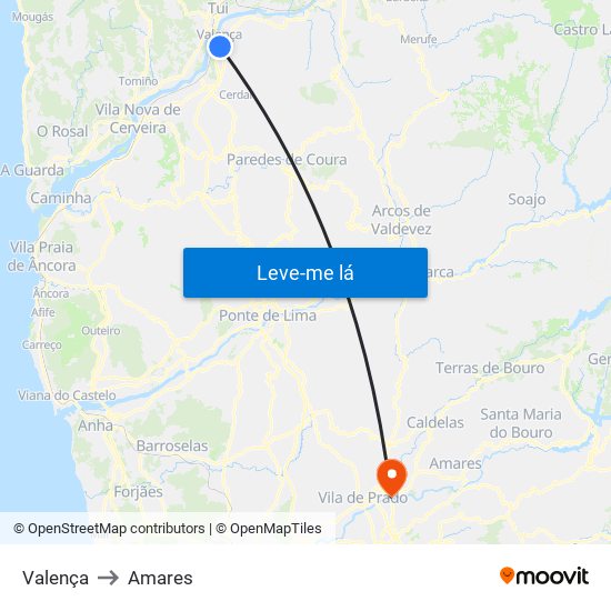 Valença to Amares map