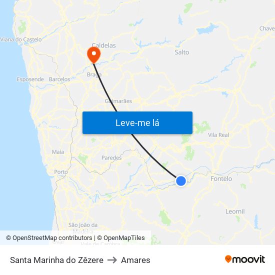 Santa Marinha do Zêzere to Amares map