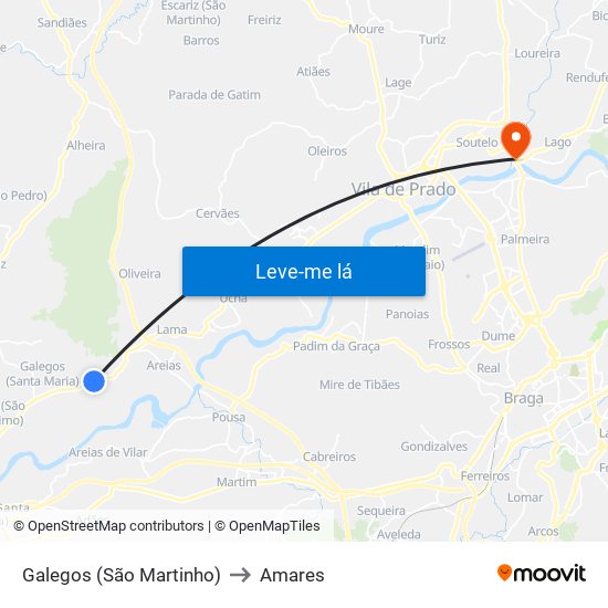 Galegos (São Martinho) to Amares map