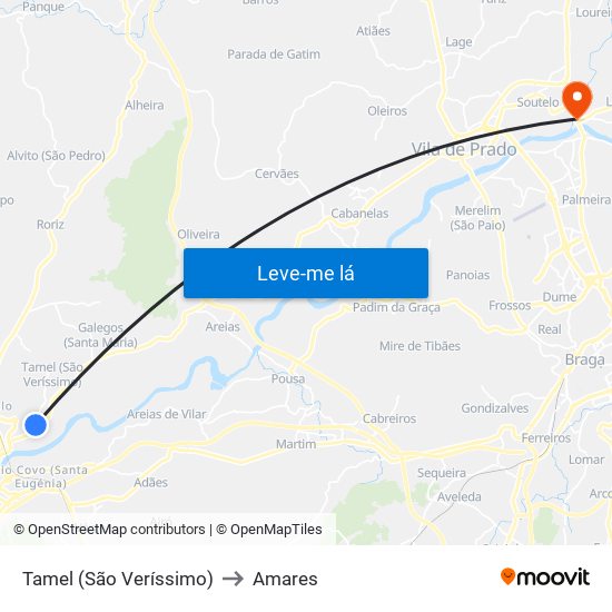 Tamel (São Veríssimo) to Amares map