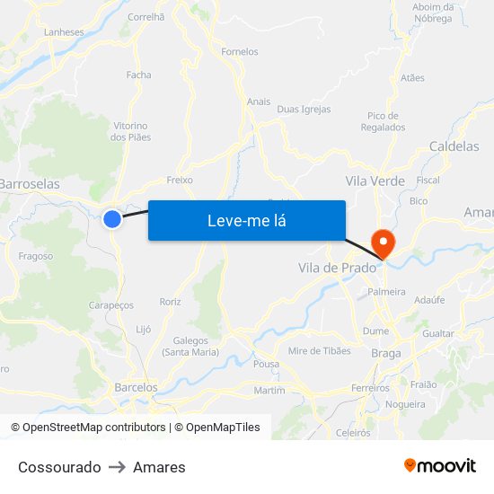 Cossourado to Amares map