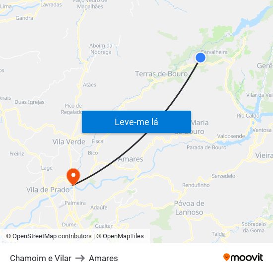 Chamoim e Vilar to Amares map