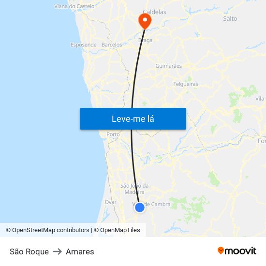 São Roque to Amares map