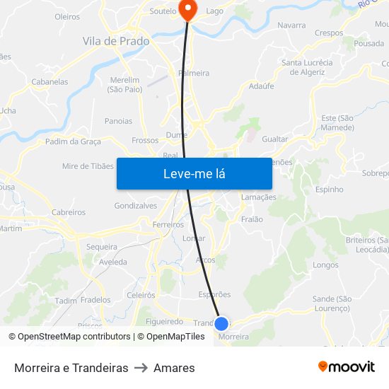 Morreira e Trandeiras to Amares map
